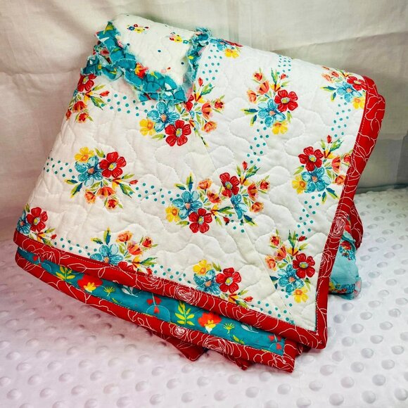 Baby Toddler Crib Quilt Blanket Pioneer Woman Handmade Binding 45"X45" Soft Nice - Picture 8 of 12